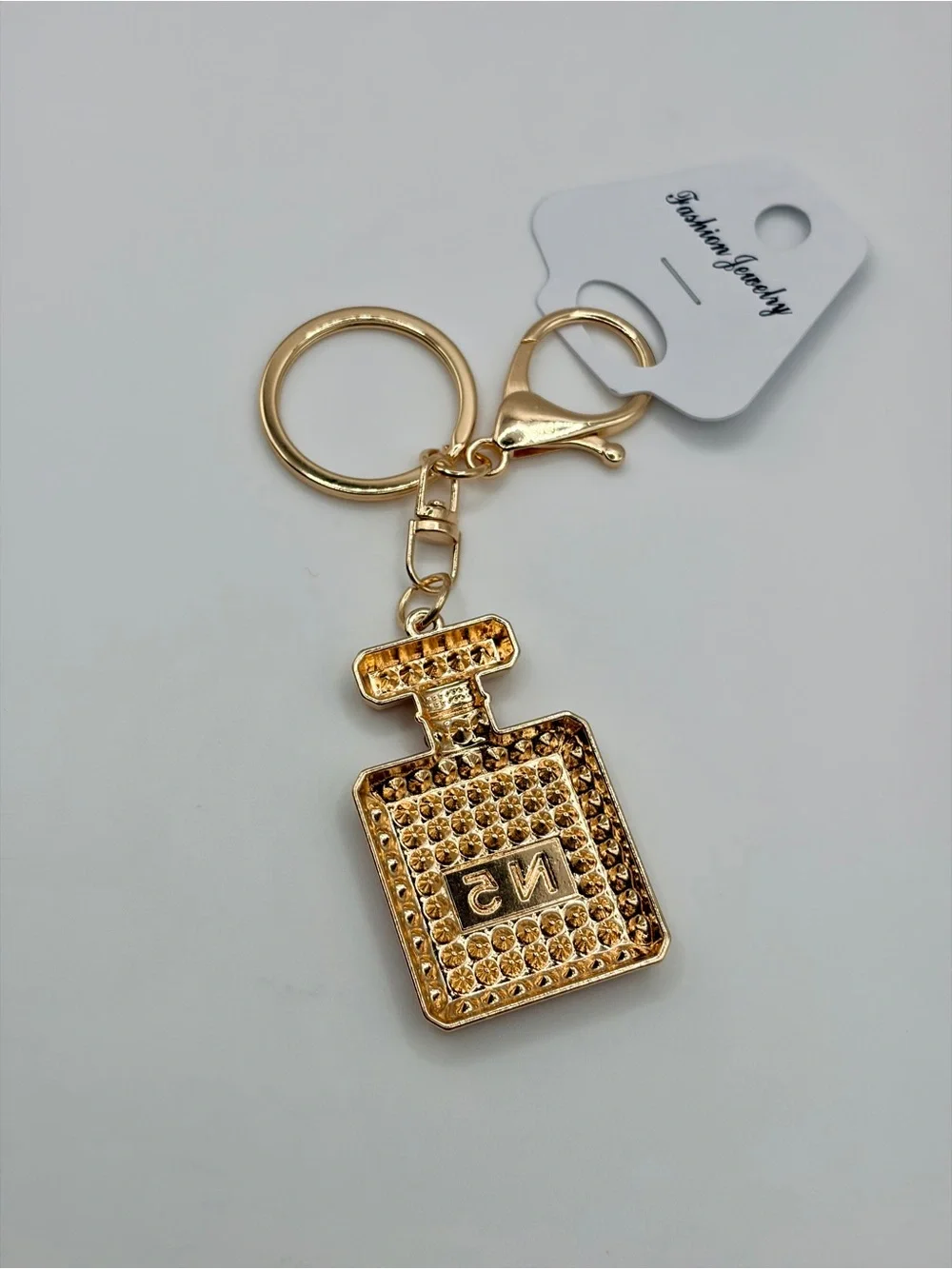 Gold and Pink Crystal Perfume Bottle Keychain/Bag Charm